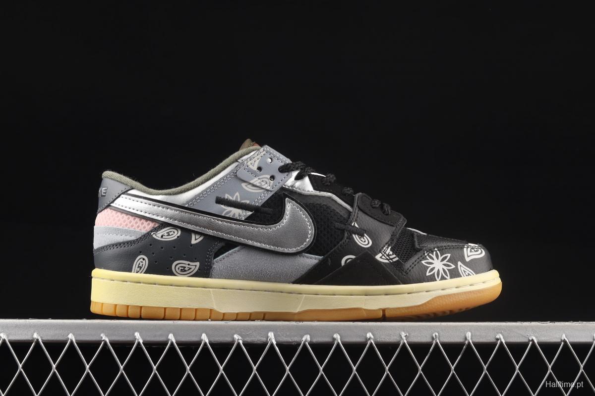 NIKE DUNK Scrap stitching and stitching low upper skateboard shoes black gray silver DB0500-200