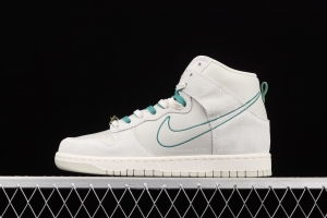 NIKE SB DUNK Hi SE white and green SB rebound high-top casual board shoes DH0960-001