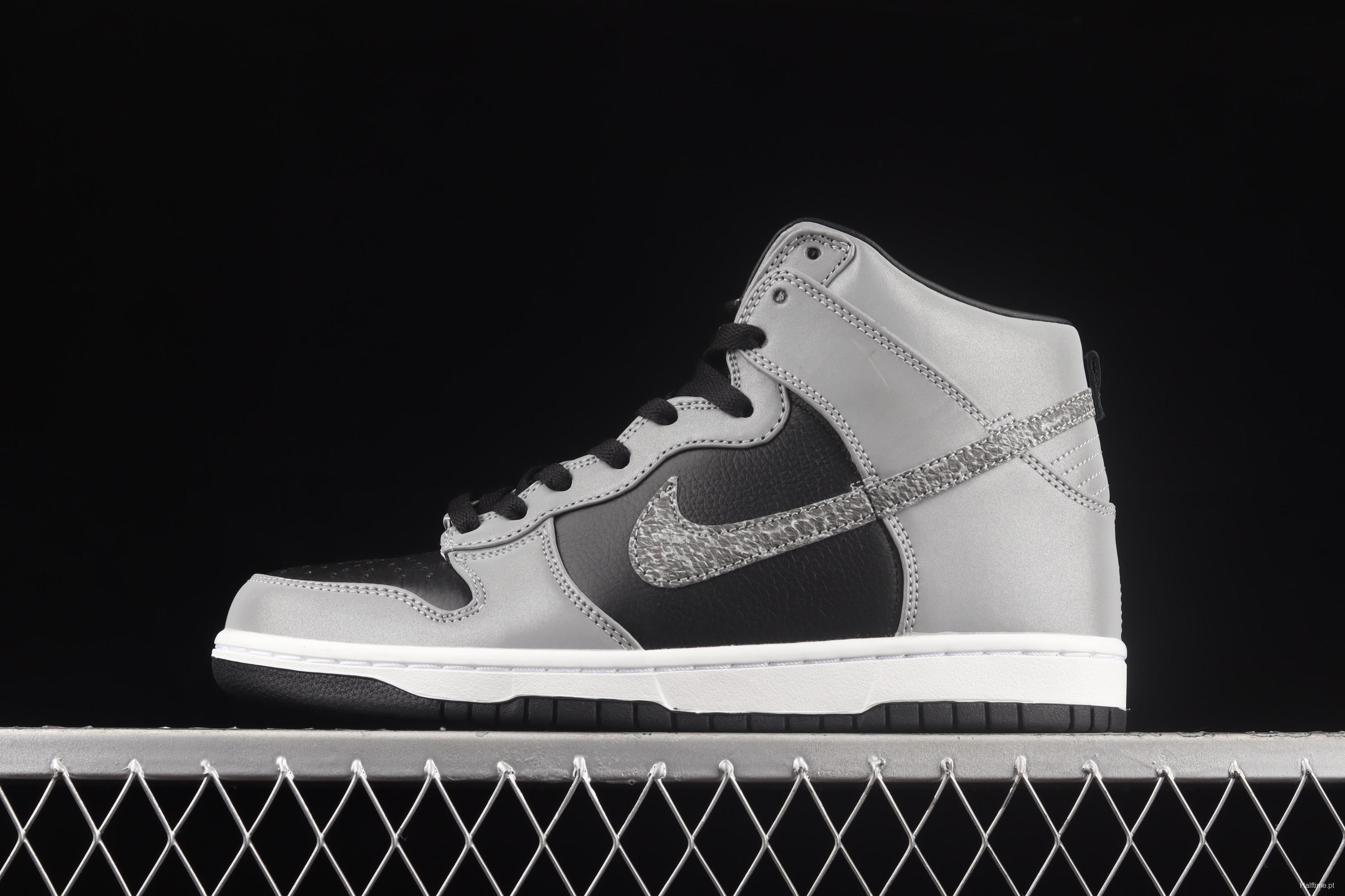 NIKE DUNK Prm Hi Sp limited edition snakeskin pattern 3M reflective high-top skateboard shoes 624512-100