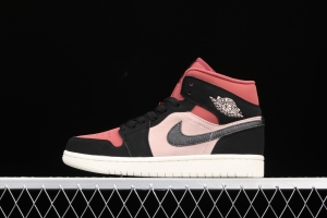 Air Jordan 1 Mid red bean milk tea medium top basketball shoes BQ6472-202