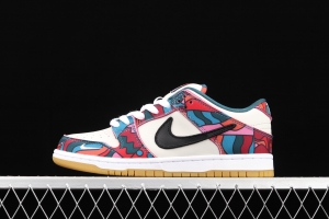 Parra x NIKE DUNK SB Low Pro White, Blue and Red Abstract Art scratch Music Olympic Slam Dunk Series retro low-top leisure sports skateboard shoes DH7695-600