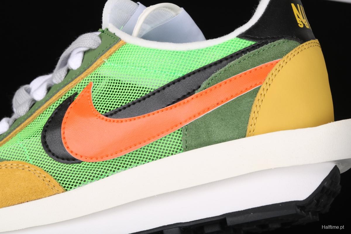 Sacai x NIKE LVD Waffle Daybreak co-signed catwalk style net gauze leather splicing double hook Swoosh running shoes BV0073-300