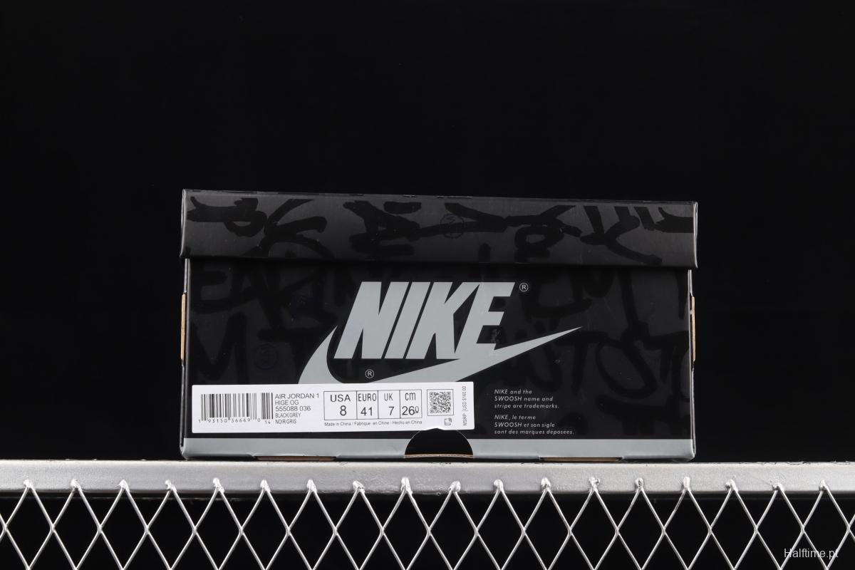 Air Jordan 1 High OG Rebellionaire black gray prohibited to wear Rebel high-top basketball shoes 555088-036