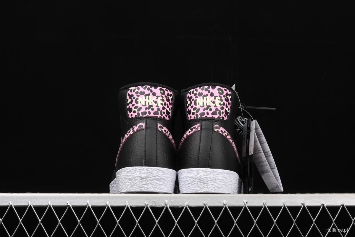 NIKE Blazer Mid GS Trail Blazers Black Pink Leopard Gou High-top Leisure Board shoes DA4674-001