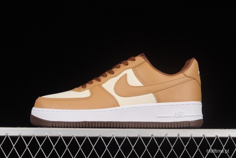 NIKE Air Force 1'07 Low milk tea brown canvas leather color matching low-top casual sneakers DJ6395-100