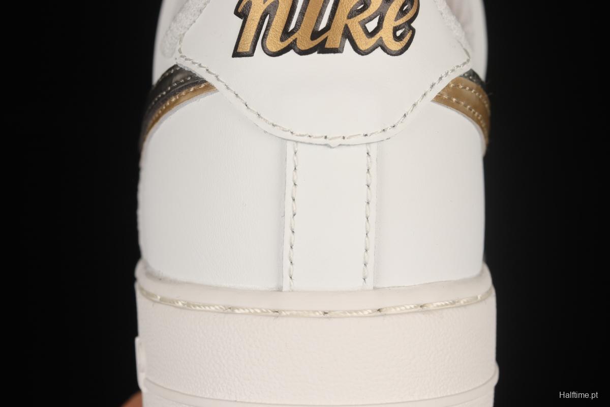 NIKE Air Force 1'07 Low Double Swoosh Grey Gold Double Hook Low Top Casual Sneakers DH9595-001