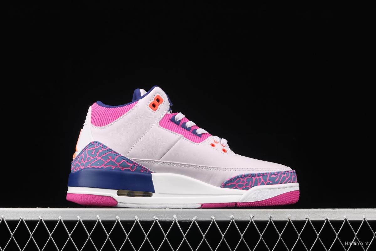 Air Jordan Brand Air Jordan 3 GS AJ3 Joe 3 burst pink and purple front layer basketball shoes 441140-500