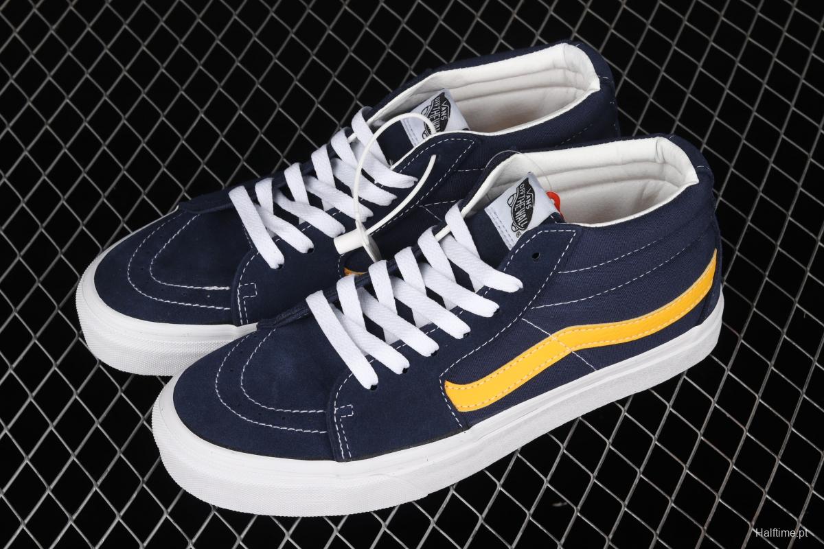Vans Sk8-Mid blue and yellow color splicing of vintage classic canvas skateboard shoes VN0A3WM34PL