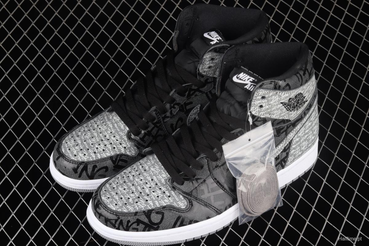 Air Jordan 1 High OG Rebellionaire black gray prohibited to wear Rebel high-top basketball shoes 555088-036