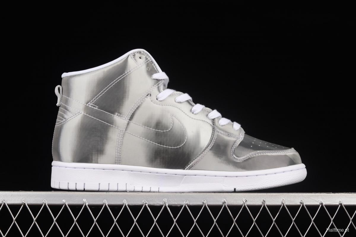 Clot x Nike DUNK High ICE Guanxi co-signed metal silver flash card color matching high-top skateboard shoes DH4444-900