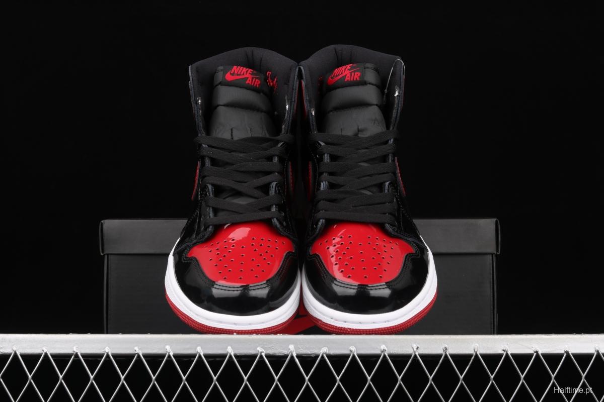 Air Jordan 1 High OG Bred Patent lacquered leather black and red high top basketball shoes 555088-063