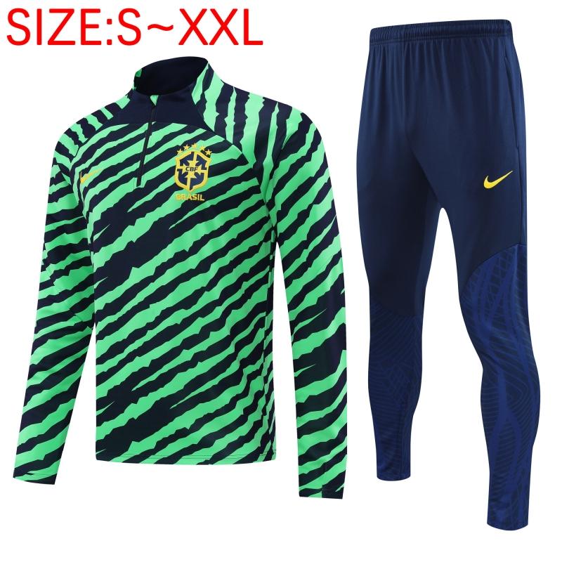 2022 Brazil Green Stripe Half Zipper Tracksuit