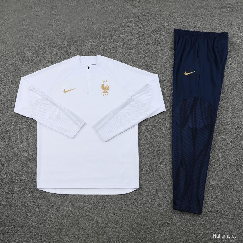 2022 France White Half Zipper Tracksuit