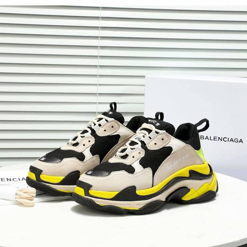 Men/Women Balenciaga Triple S  Sneaker Khaki/Black/Yellow