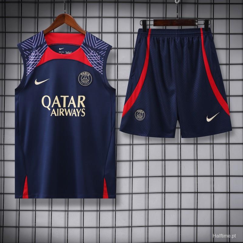 23-24 PSG Navy Vest Jersey+Shorts