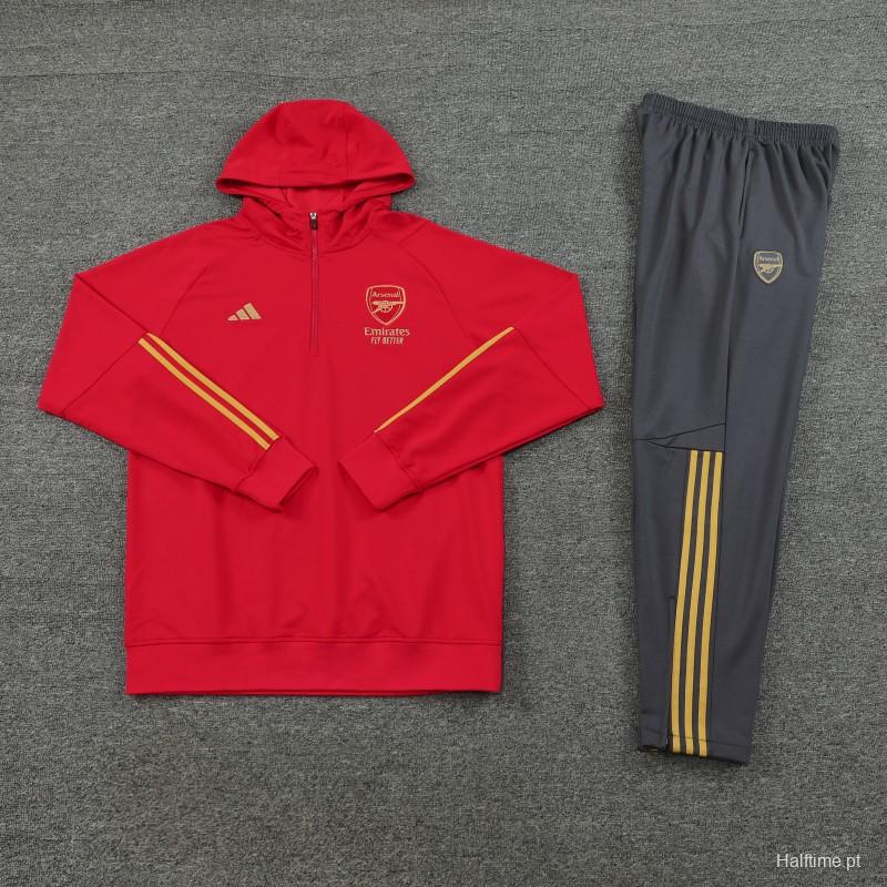 23/24 Arsenal Red Hoodie Half Zipper Jacket+ Pants