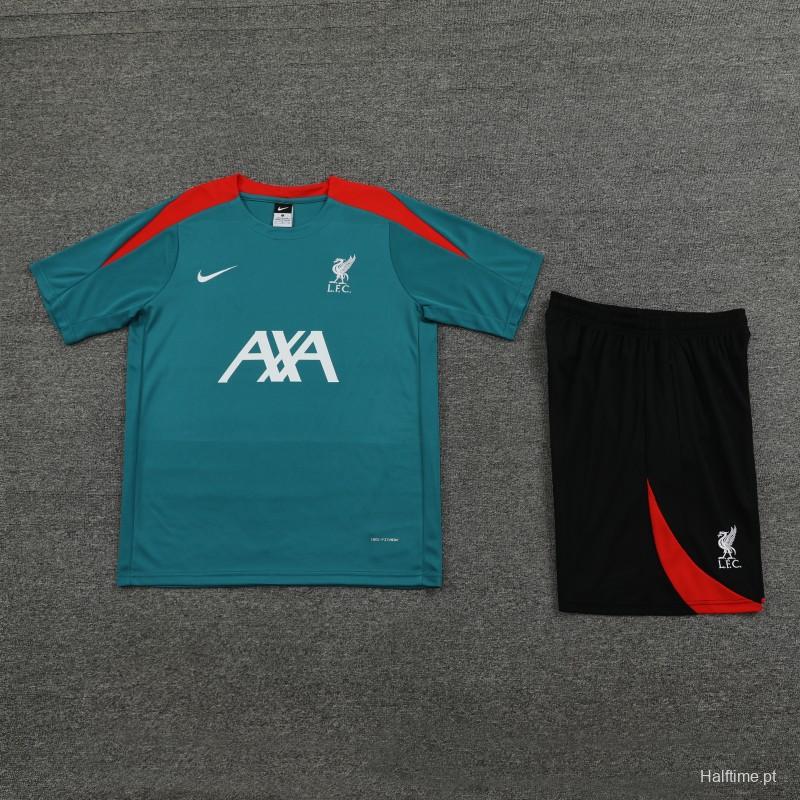 23/24 Liverpool Green Cotton Short Sleeve Jersey+Shorts