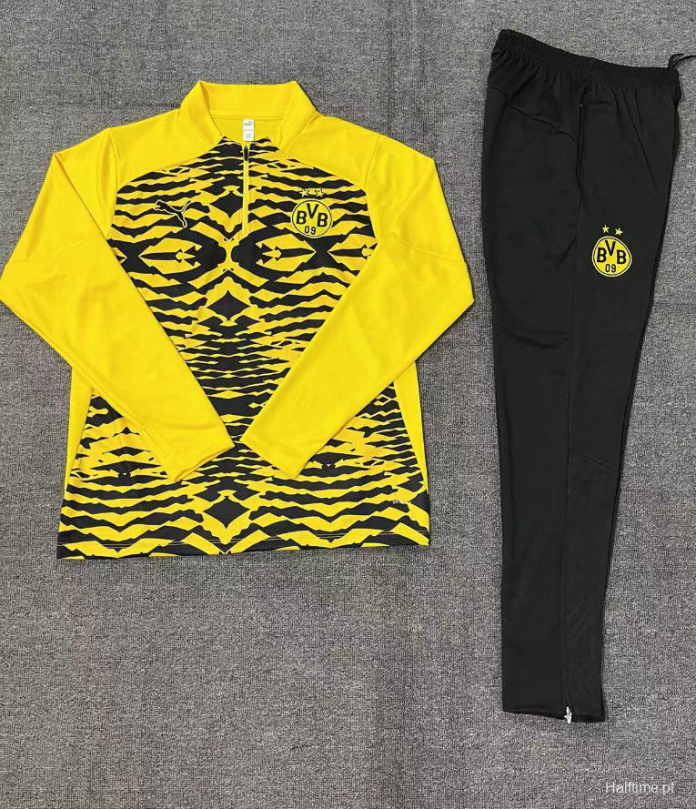 24/25 Kids Borussia Dortmund Yellow/Black  Half Zipper Jacket+Long Pants