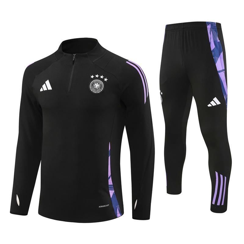 2024 Germany Black Half Zipper Jacket+Long Pants