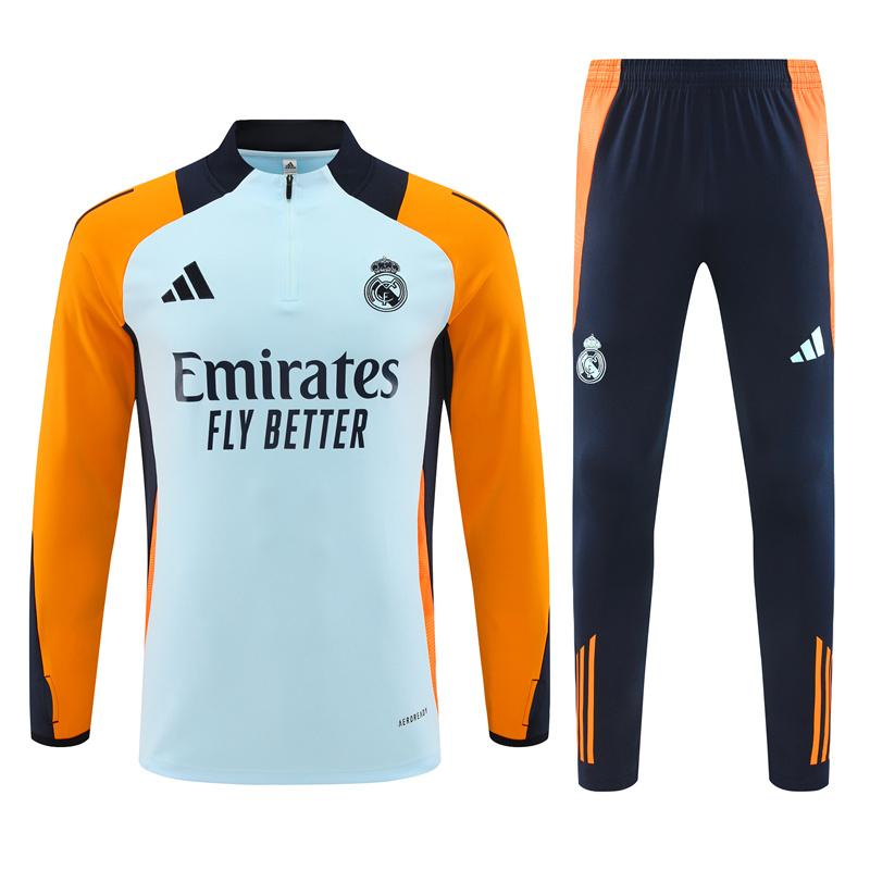 24/25 Real Madrid Light Blue/Orange Half Zipper Jacket+Long Pants