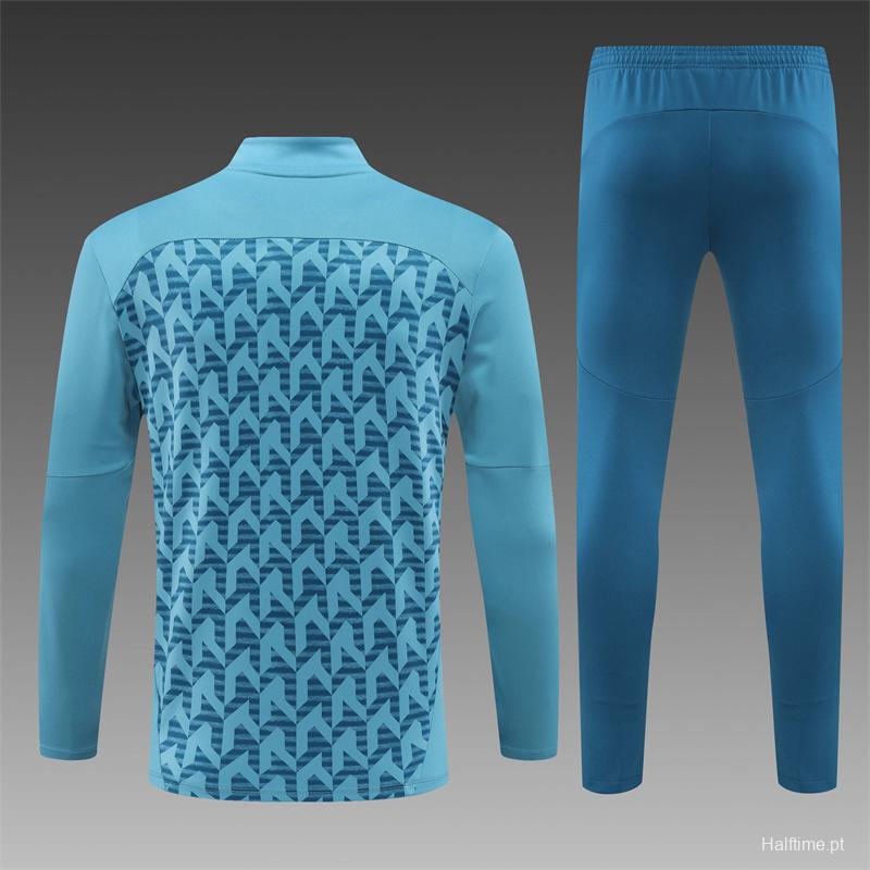 24/25 Olympique Marseille Blue Grid Half Zipper Jacket+Long Pants