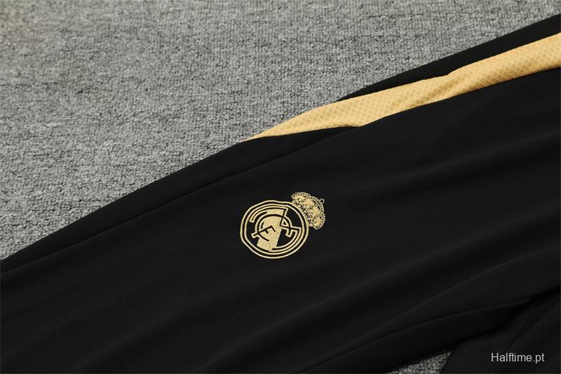 24/25 Real Madrid Black/Golden Half Zipper Jacket+Long Pants