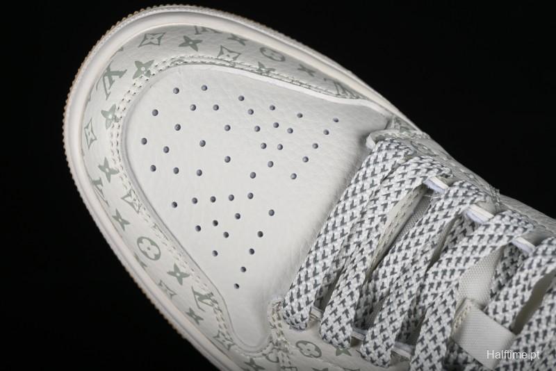 Nike Air Jordan 1 Low AJ1 Louis Vuitton Print Khaki Custom High-End Low-Top Basketball Shoes - SJ9950-004
