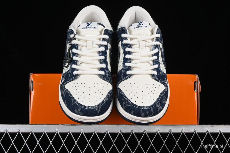 Nike SB Dunk Low LV Collaboration - Blue Denim Print Anniversary High-End Custom Low-Top Casual Skate Shoes - SJ2068-257