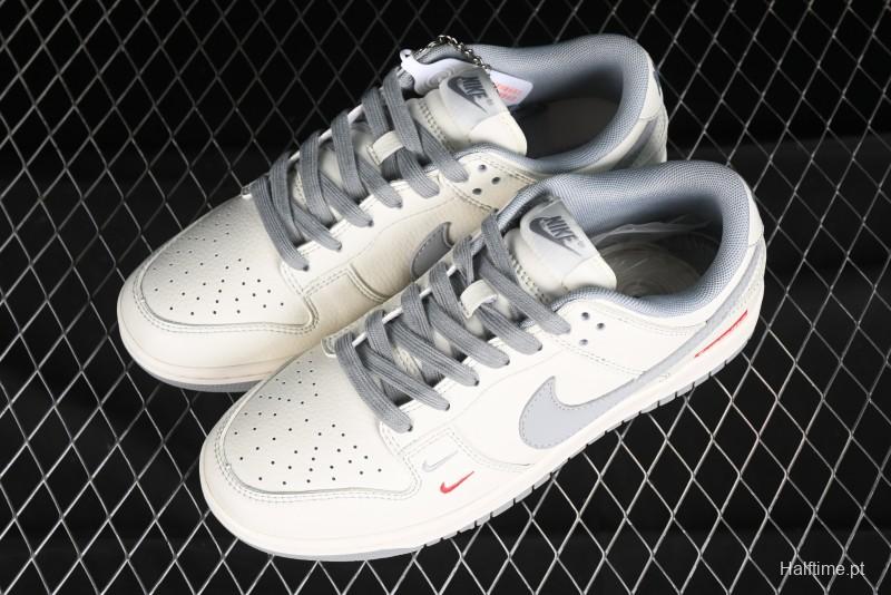 Nike SB Dunk Low Supreme Collaboration - Off White Gray Double Swoosh Anniversary Custom Low-Top Casual Skate Shoes - XX2025-317