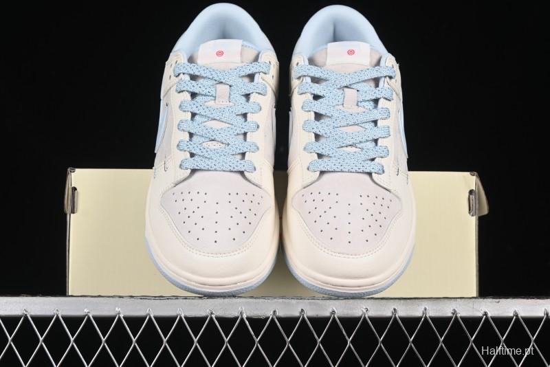 Nike SB Dunk Low Stussy Collaboration - Double Swoosh Ice Blue Anniversary Custom Low-Top Casual Skate Shoes - XX2026-101