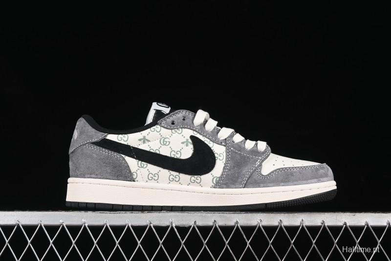 Nike Travis Scott x Fragment Design x Air Jordan 1 Low OG SP AJ1 Gucci Collaboration - Black Hook Dragonfly Low-top Casual Sneakers - SJ2068-137