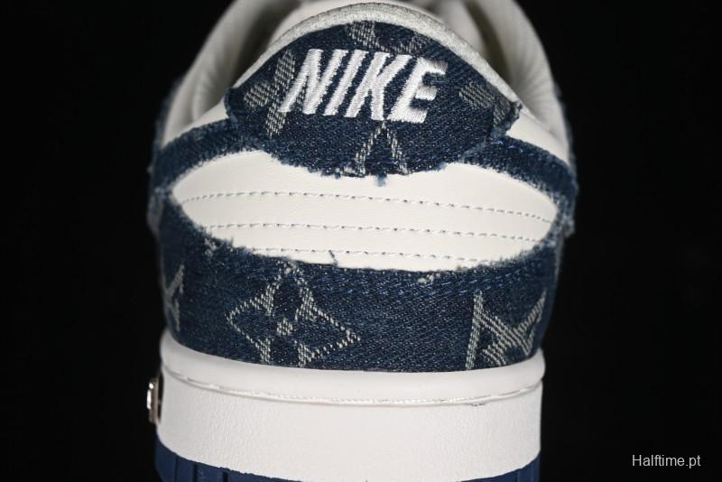 Nike SB Dunk Low LV Collaboration - Dark Blue Denim White Blue Swoosh Anniversary High-End Custom Low-Top Casual Sneakers - DJ2024-008