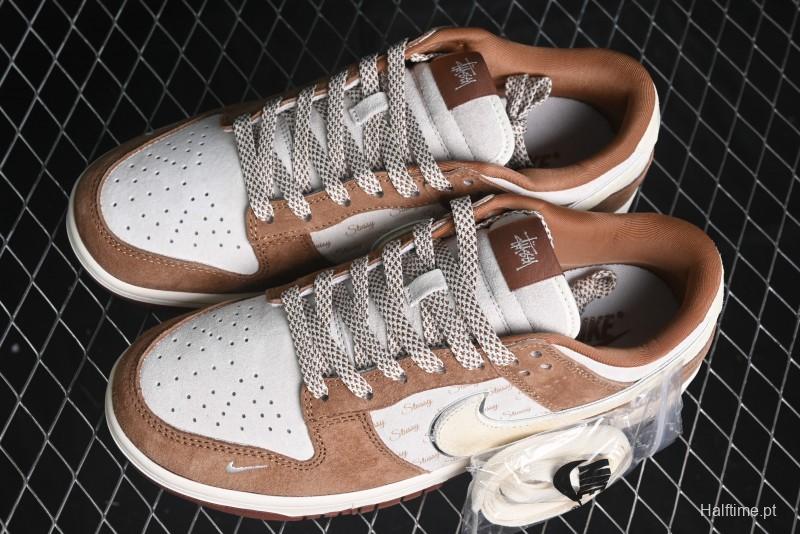 Nike SB Dunk Low Stussy Collaboration - Mummy Brown Anniversary Custom Low-Top Casual Sneakers - XX3168-601