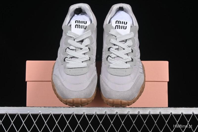 Miu Miu Suede Round Toe Lace-Up Low Top Women's Casual Shoes - 99D4
