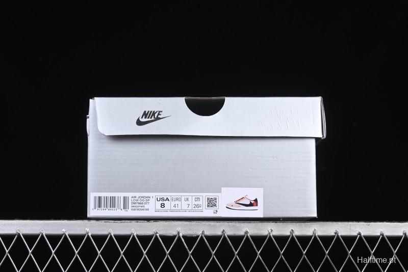 Nike Travis Scott x Fragment Design x Air Jordan 1 Low OG SP AJ1 Snake Year Limited Red Brown Black Swoosh Low Top Casual Sneakers - DM7866-077