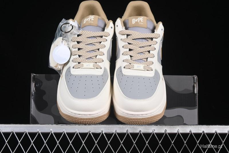 Nike Air Force 1 '07 Low Bape Collaboration Khaki Beige Grey Low-Top Casual Sneakers - BB6566-208