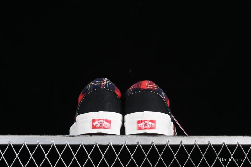 Vans Era Low-Top Skate Shoes with Black Canvas and Red Scottish Plaid Checkered Design - VN0A2RR1QWP