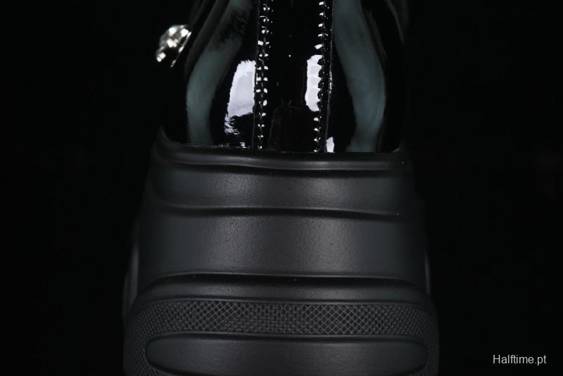 Black Patent Chunky Platform Loafers with Metal Embellishments