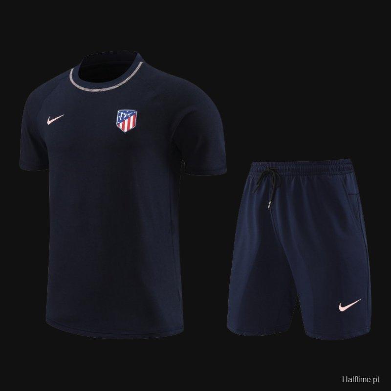 23/24 Atletico Madrid Navy Cotton Short Sleeve Jersey+Shorts